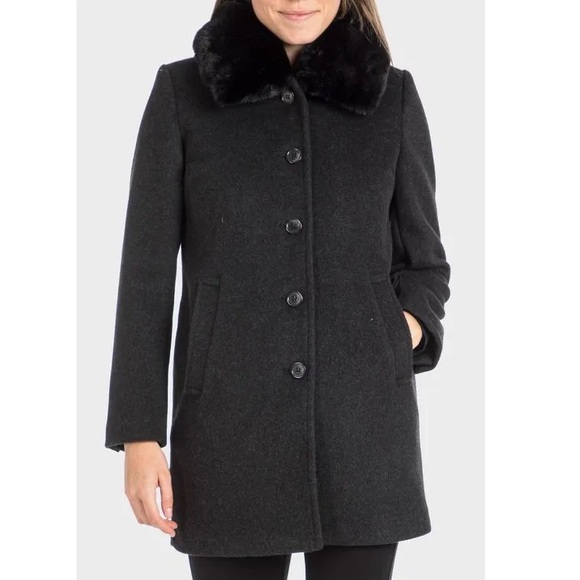 DonnyBrook Vintage Classic Charcoal Gray Faux Fur Button Down Coat‎ Size 8